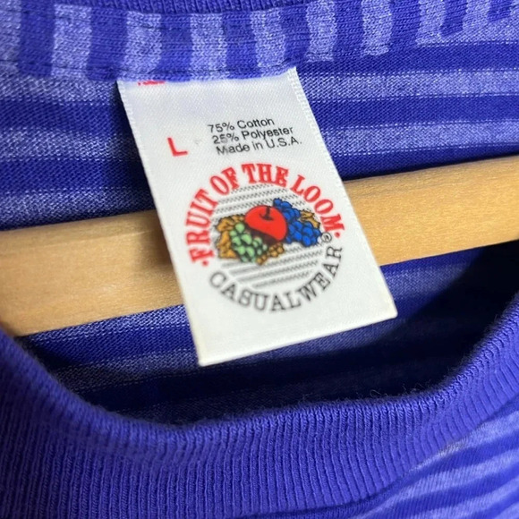 Vintage 90s Single Stitch Fruit of The Loom Casualwear Striped Basic T Shirt - Picture 8 of 9